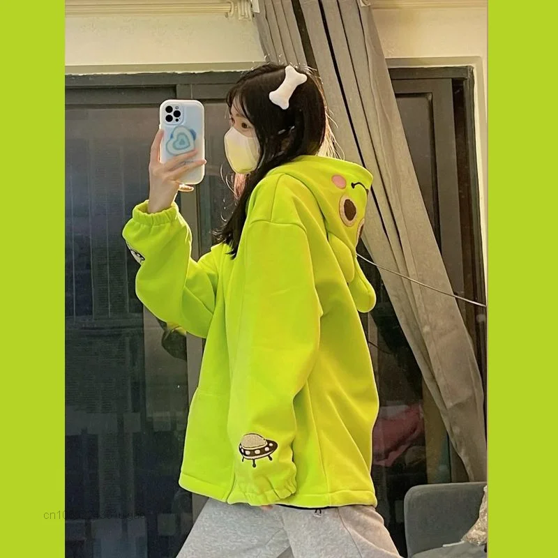 Disney Cartoon Alien New Color Fashion Clothes Women Loose Aesthetic Hoodies Y2k Cute Tops Zipper Jacket Female Sweatshirts