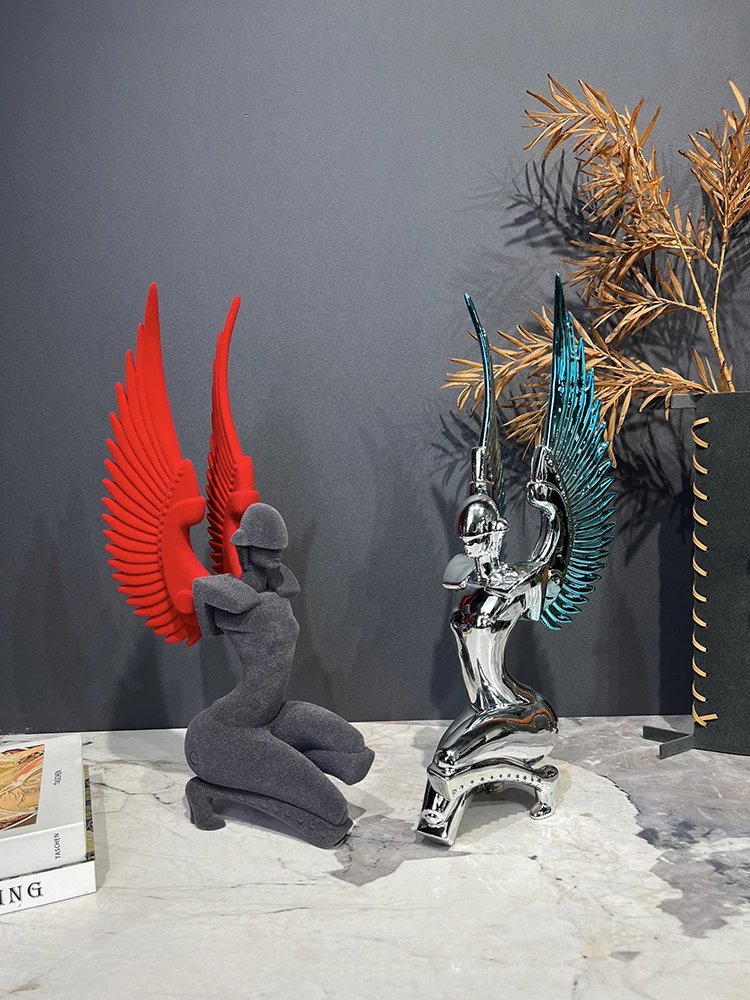 Plating Goddess Wings Mechanical Angel Sculpture, Desktop Soft Decor Statue, Customized, Sample Room, Living Room, Foyer