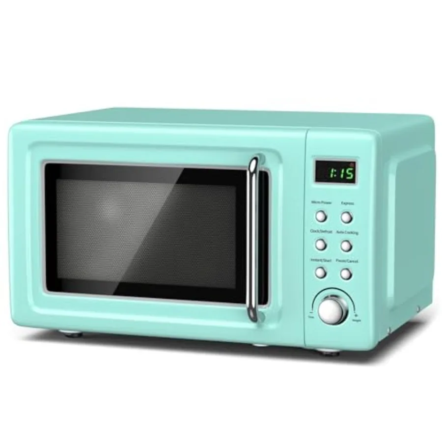 Countertop Retro Microwave Oven 0.7 Cu Ft Small Microwave with Defrost 5 Micro Power 8 Auto-cooking Set Child Lock Compact Micr