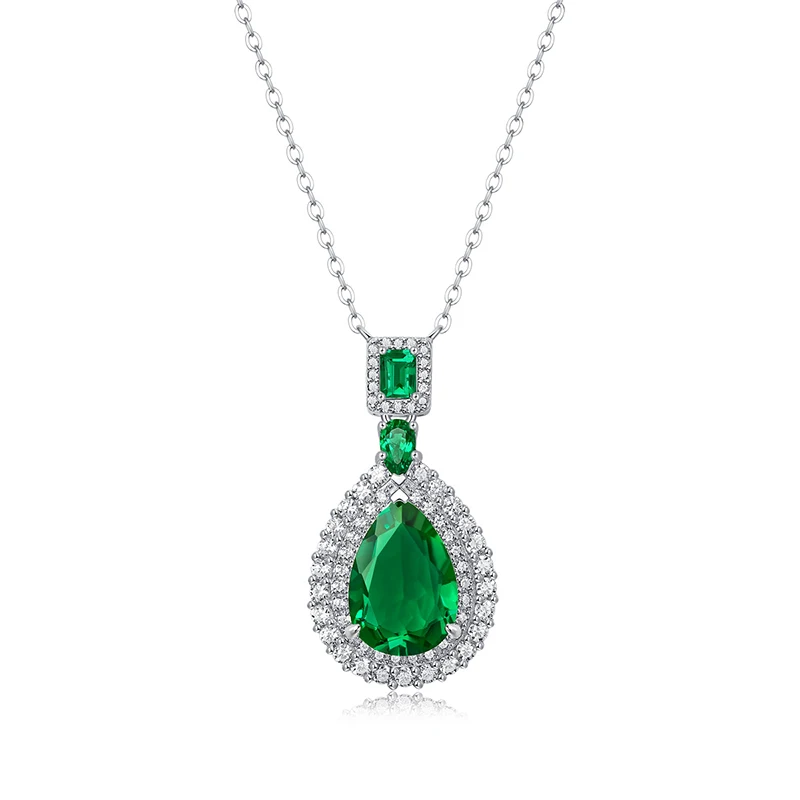 

Full Inlaid 7A Zircon 925 Sterling Silver Water Drop Emerald Pendant Necklace for Women Fine Wedding Jewelry Engagement Gift