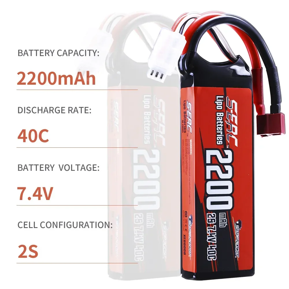 2packs  7.4V 2S Lipo Battery 40C 2200mAh Soft Pack with Deans T for RC Vehicles Car Truck Tank Truggy Buggy Racing Hobby