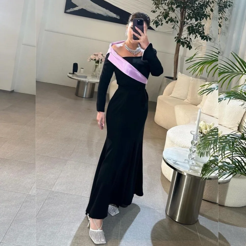 

Customized Sparkle Jersey Pleat Mermaid Off-the-shoulder Midi Dresses Evening Dresses Classic Exquisite Modern Style Pastrol Uni