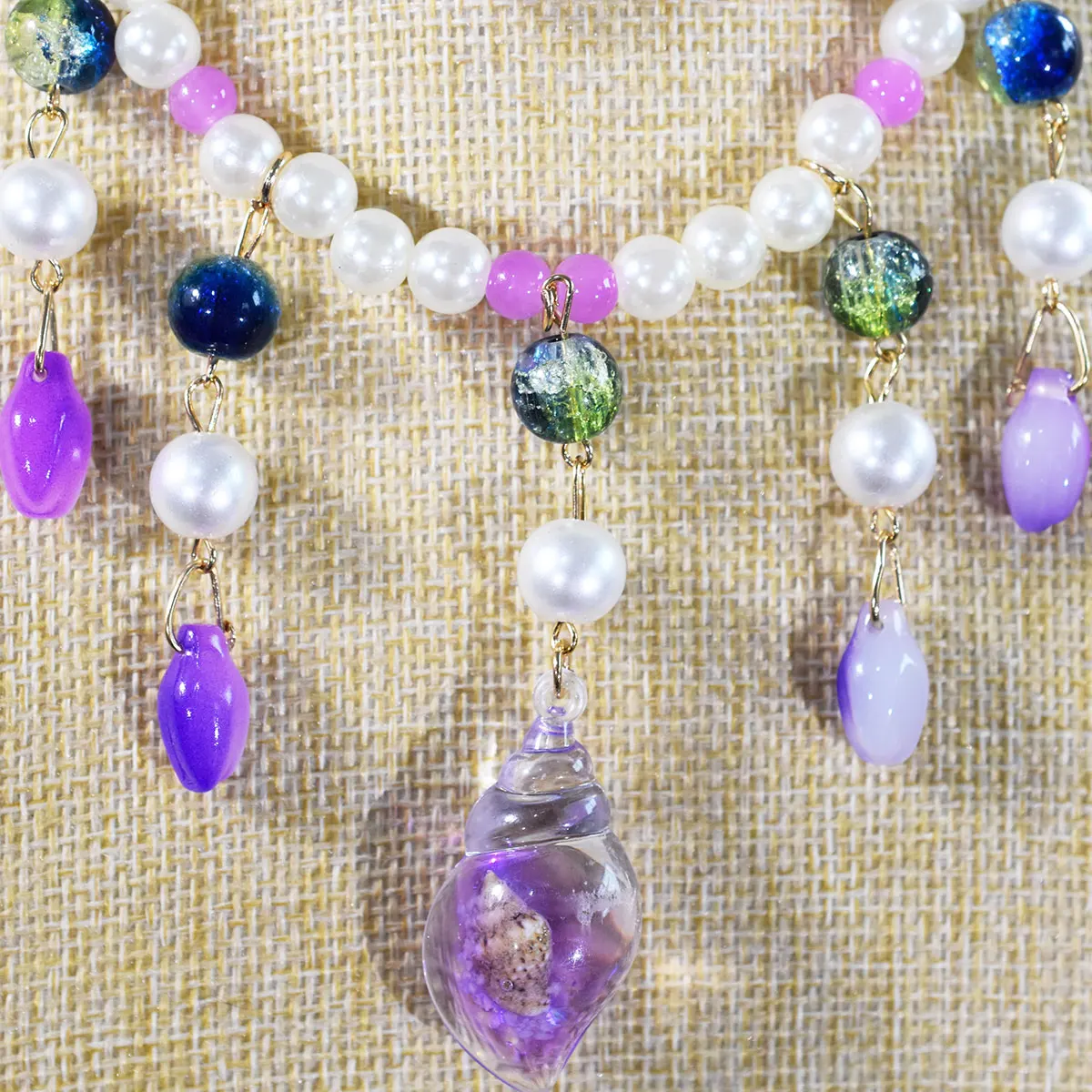 حلم الأرجواني البوب الزجاج الخرز تقليد اللؤلؤ مزيج قلادة أقراط الأزياء محارة قلادة هامش الاكسسوارات الرقبة مجوهرات #6