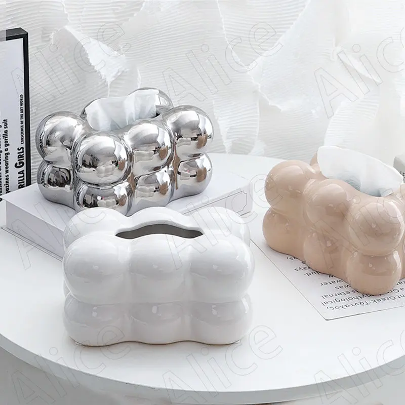 

European Ceramic Tissue Box Simplicity Shape of Cloud Ornaments Living Room TV Cabinet Tissues Papers Organizer Home Decoration