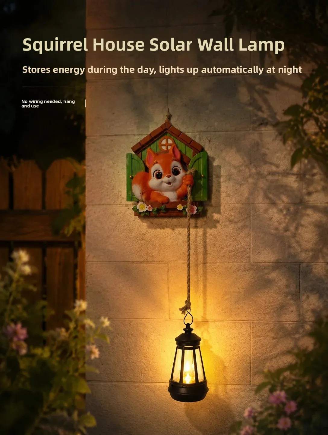 Solar Powered Squirrel House Outdoor Garden Courtyard Lamp Automatic Lighting Balcony Decoration Accessories French Country S...