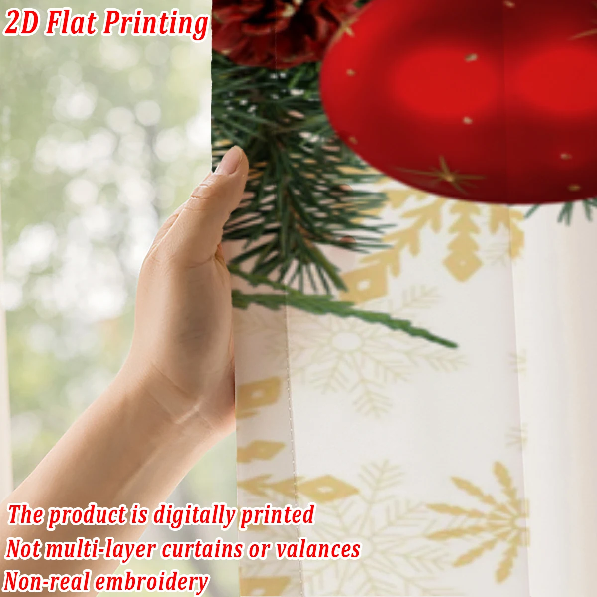 Christmas Flat Printing Kitchen Sheer Curtain with Merry Christmas Ball Bell Snowflake For Christmas Home Decor  Party