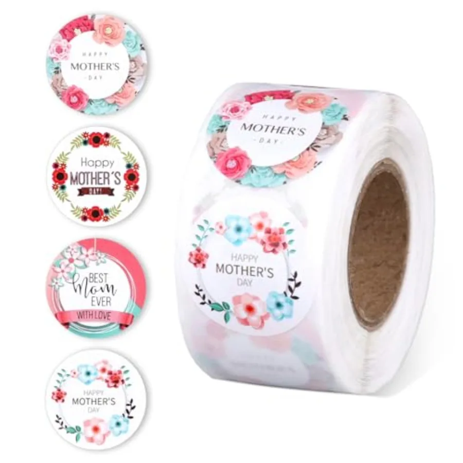 

500 шт. наклейки ко Дню матери 1 Ih круглые бирки с Днем матери самоклеящиеся этикетки ко Дню матери цветочные уплотнения конвертов для Env