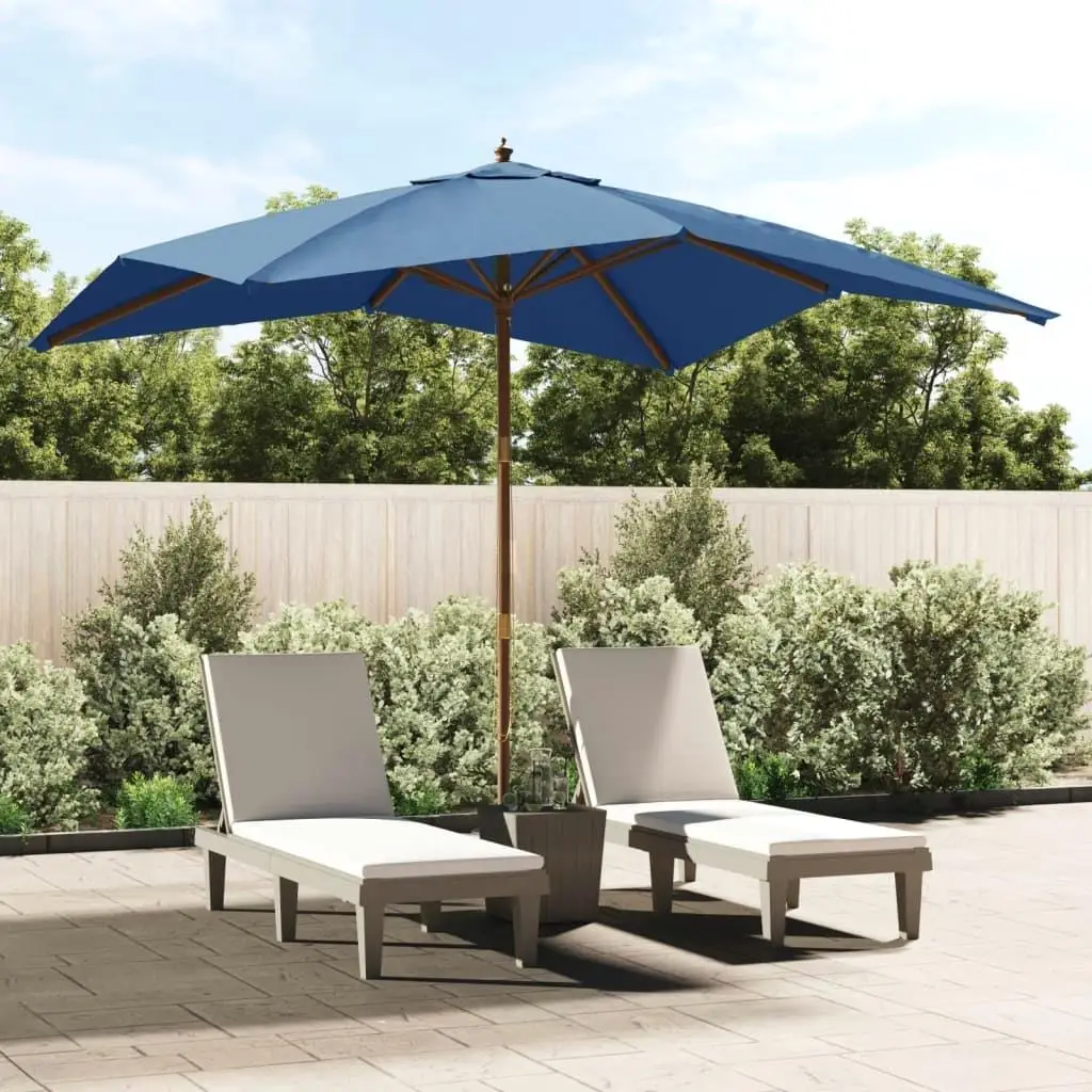 Azure Blue Garden Parasol with Wooden Pole - Large 300x300 cm Outdoor Umbrella