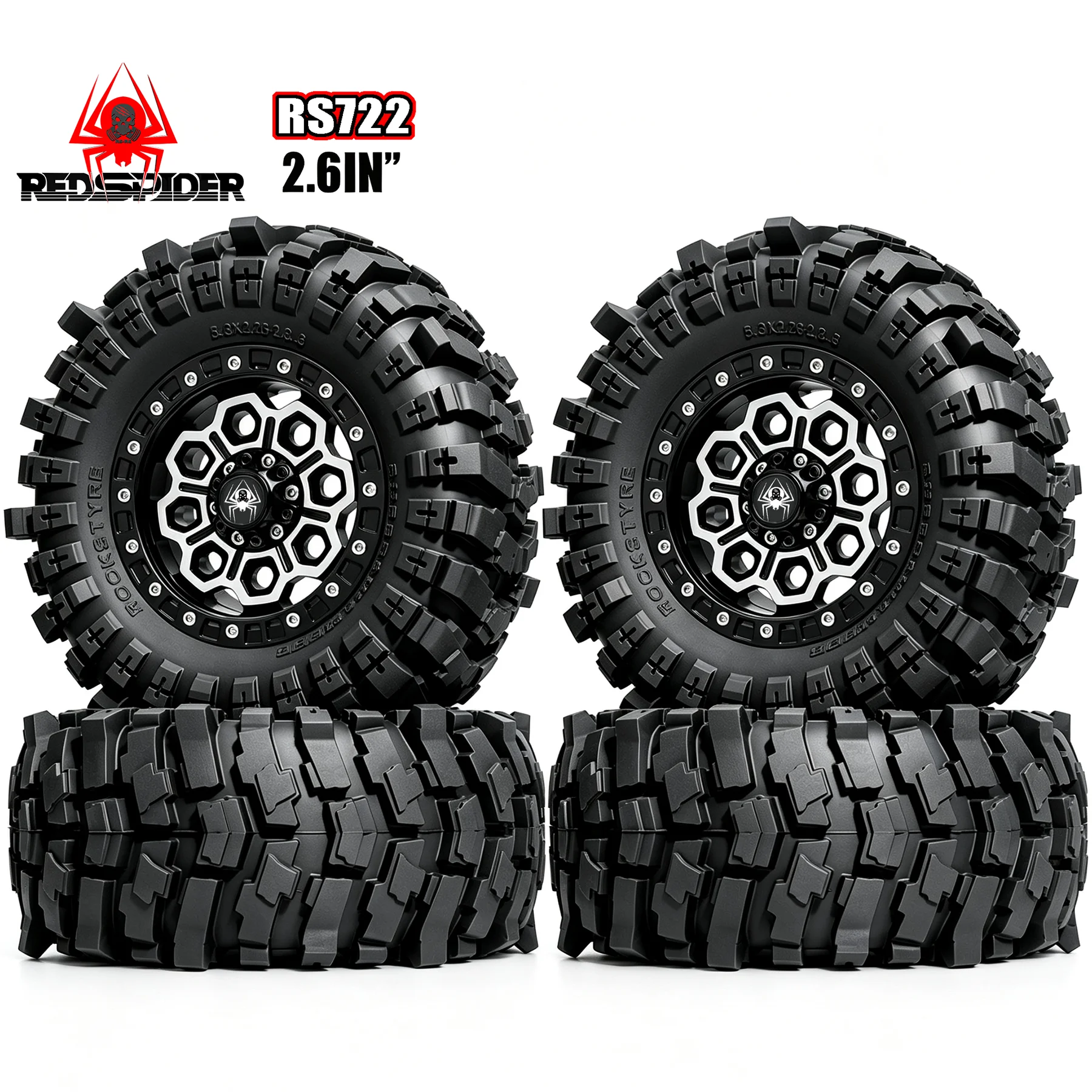 RED SPIDER 4Pcs 2.6 Inch RC Crawler Tires Metal Beadlock Wheel Rims for 1/8 RC Car MJX H8H YK4083 MK07 AXIAL SCX6  Upgrade Parts