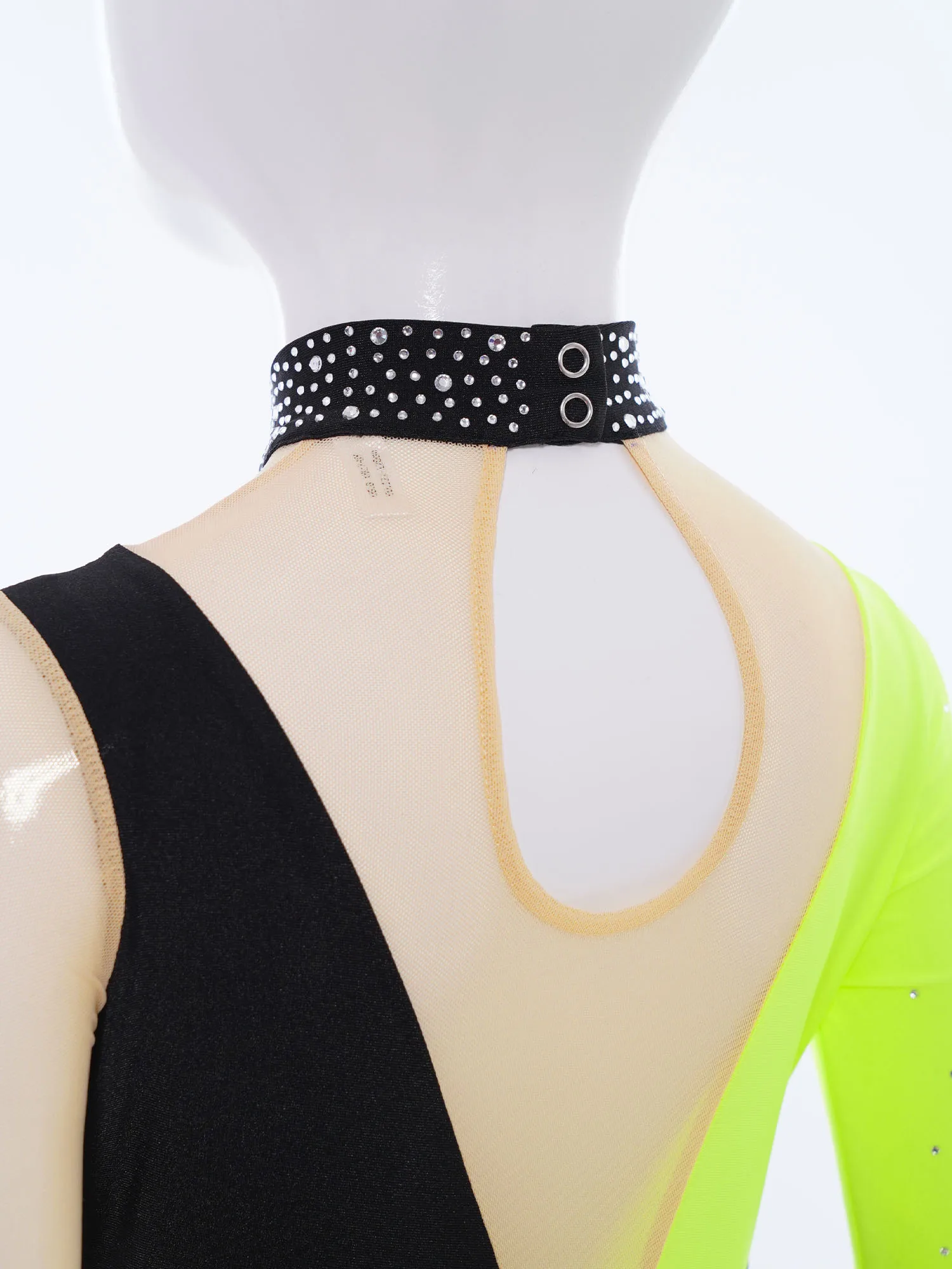 Kids Girls Figure Skating Dress Long Sleeve Sheer Mesh Gymnastics Ballet Leotard Sparkly Rhinestone Rhythmic Dance Bodysuit