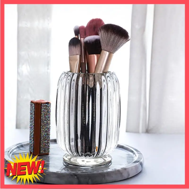 

B17C Glass Makeup Brush Holder,Crystal Cosmetic Makeup Brush Organizer Eyeliners Pen Holder Organizer,Glass Striped Vase Durable