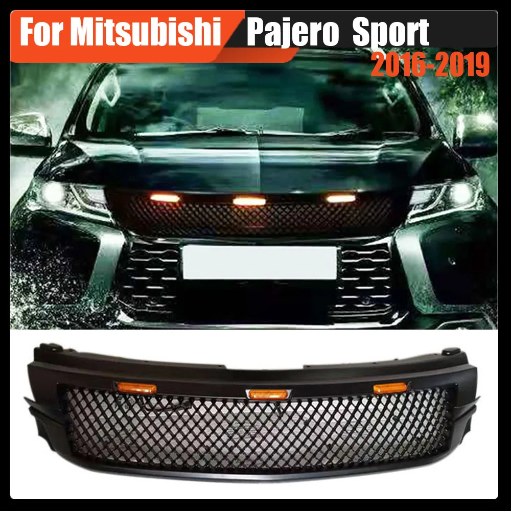

Car High Quality Grille With LED Light Front Racing Grilles Bumper Hood Mesh Grills Fit For Mitsubishi Pajero Sport 2016-2019
