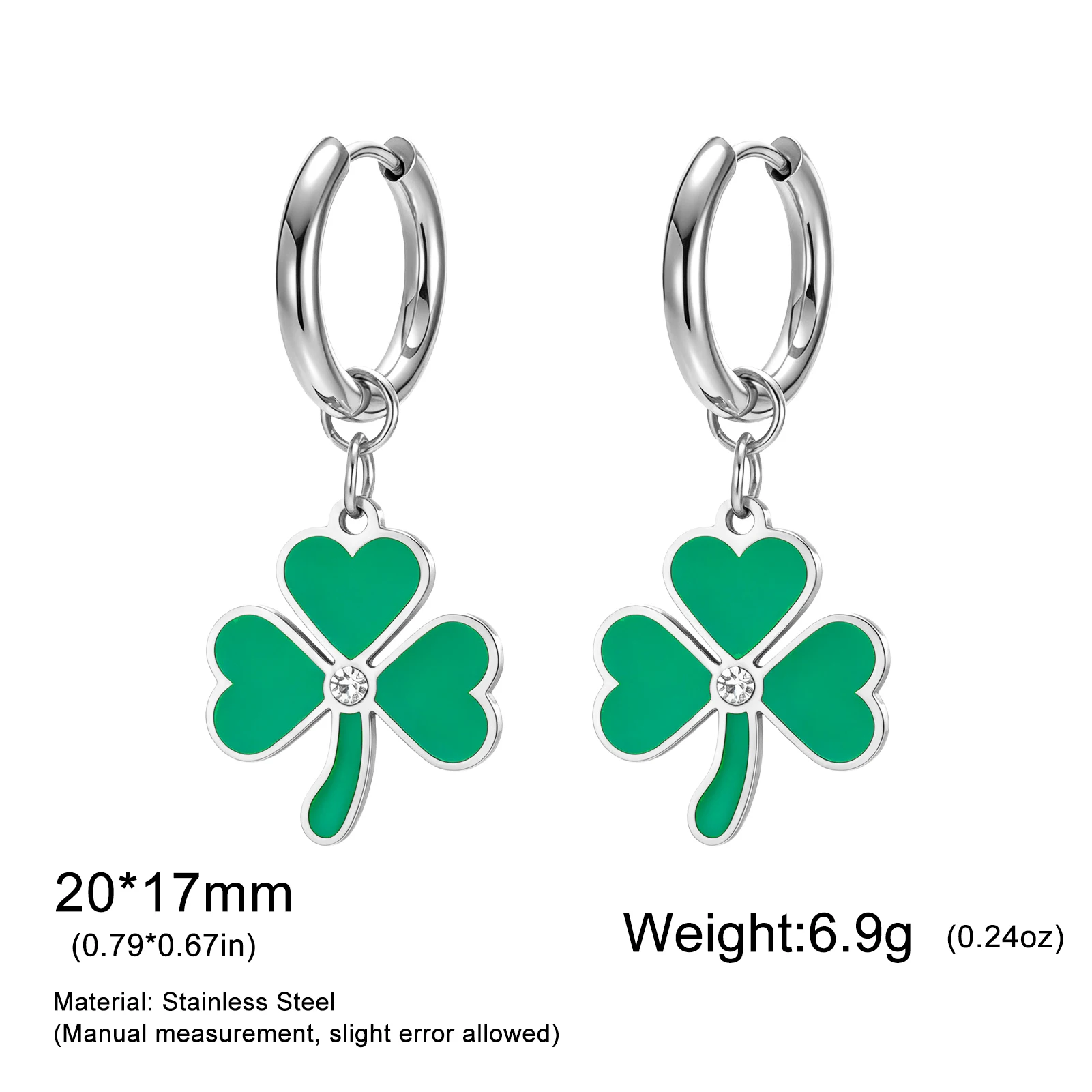 Eueavan Emaille Drei-Blatt-Kleeblatt Ohrringe Edelstahl Zirkon Mode Charm Creolen für Frauen Schmuck Geschenk Großhandel – Detail 9