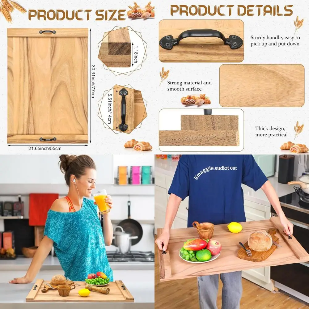 

Large 30x22 Wood Noodle Board & Stove Cover - Kitchen Chopping Block with Handle