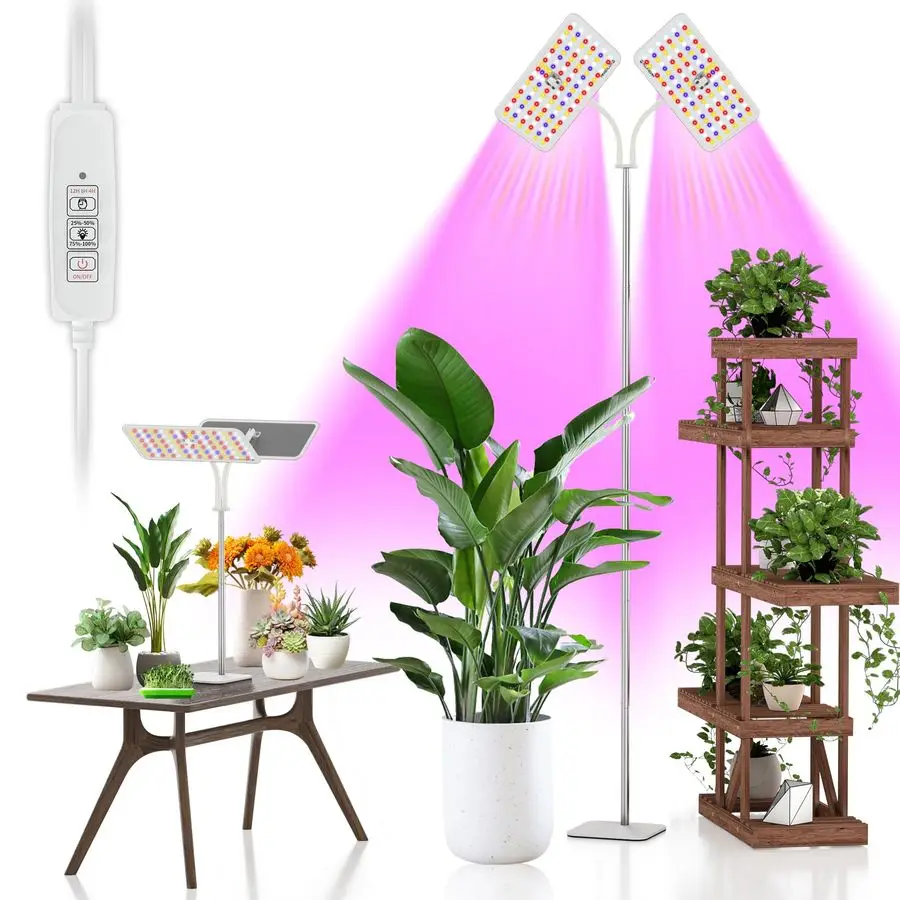 

Grow Lights with Stand, Double Head, Full Spectrum LED Grow Light for Indoor Plants, 240 Leds, 4 Dimmable Levels, Timer 4 8 12h,