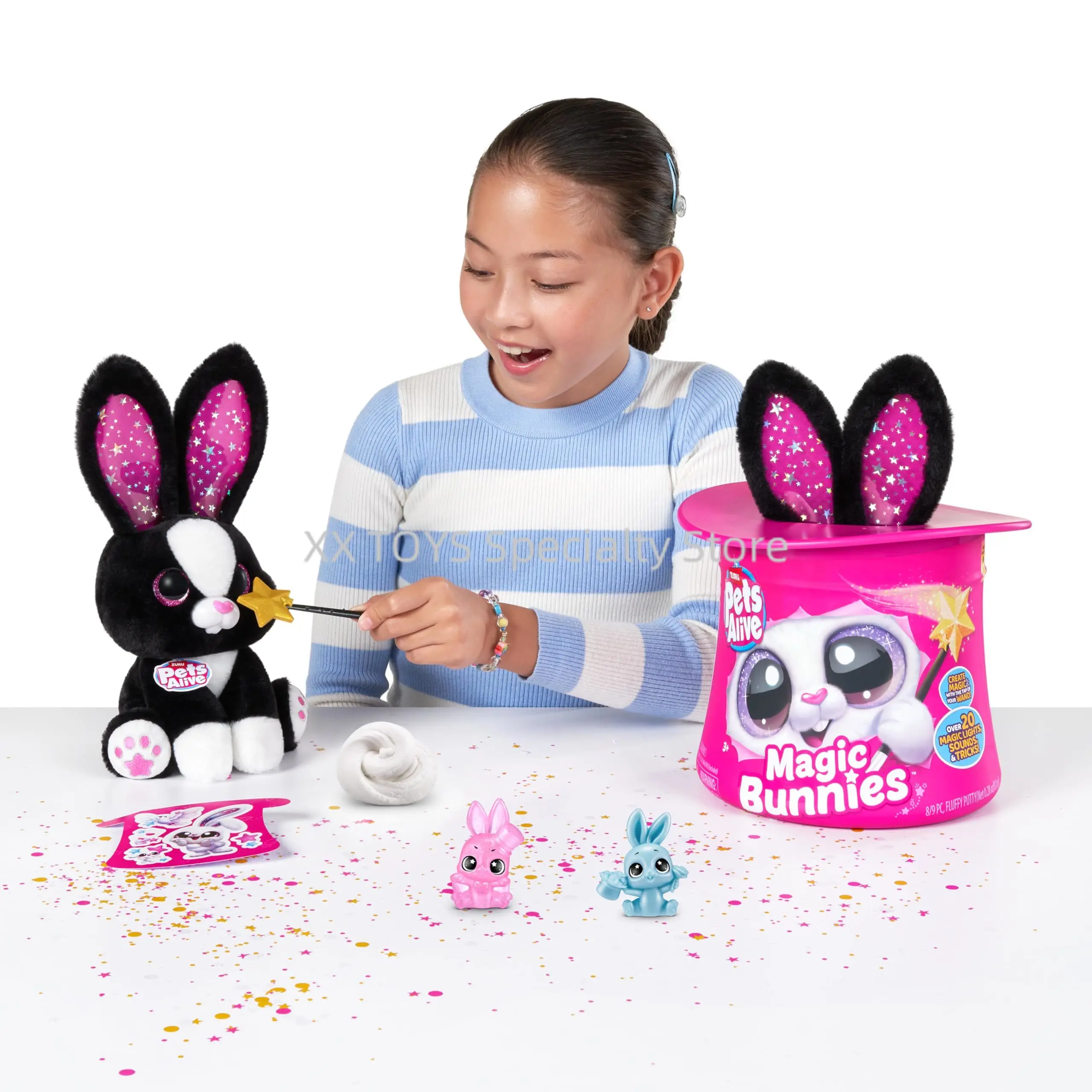 Zuru Pets Alive Magic Bunnies 전자 플러시 장난감 깜짝 대화 형 마술 장난감 토끼 플러시 인형 소녀 생일 선물