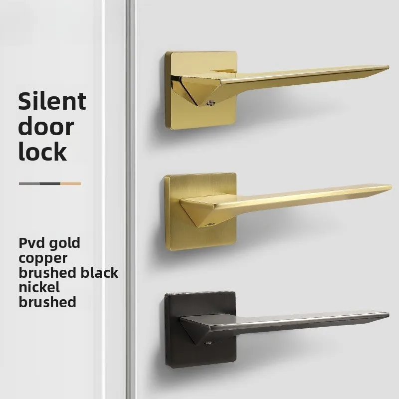

Modern simple bedroom door lock black minimalist indoor room bathroom magnetic mute door lock wooden door handle