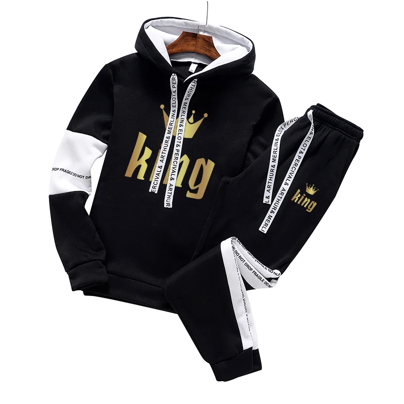 Autumn Winter Mens Tracksuit Casual Hooded Sweatshirt 2 Piece Set Gym Sports Jogging Clothing Classic Black White New in Outfits