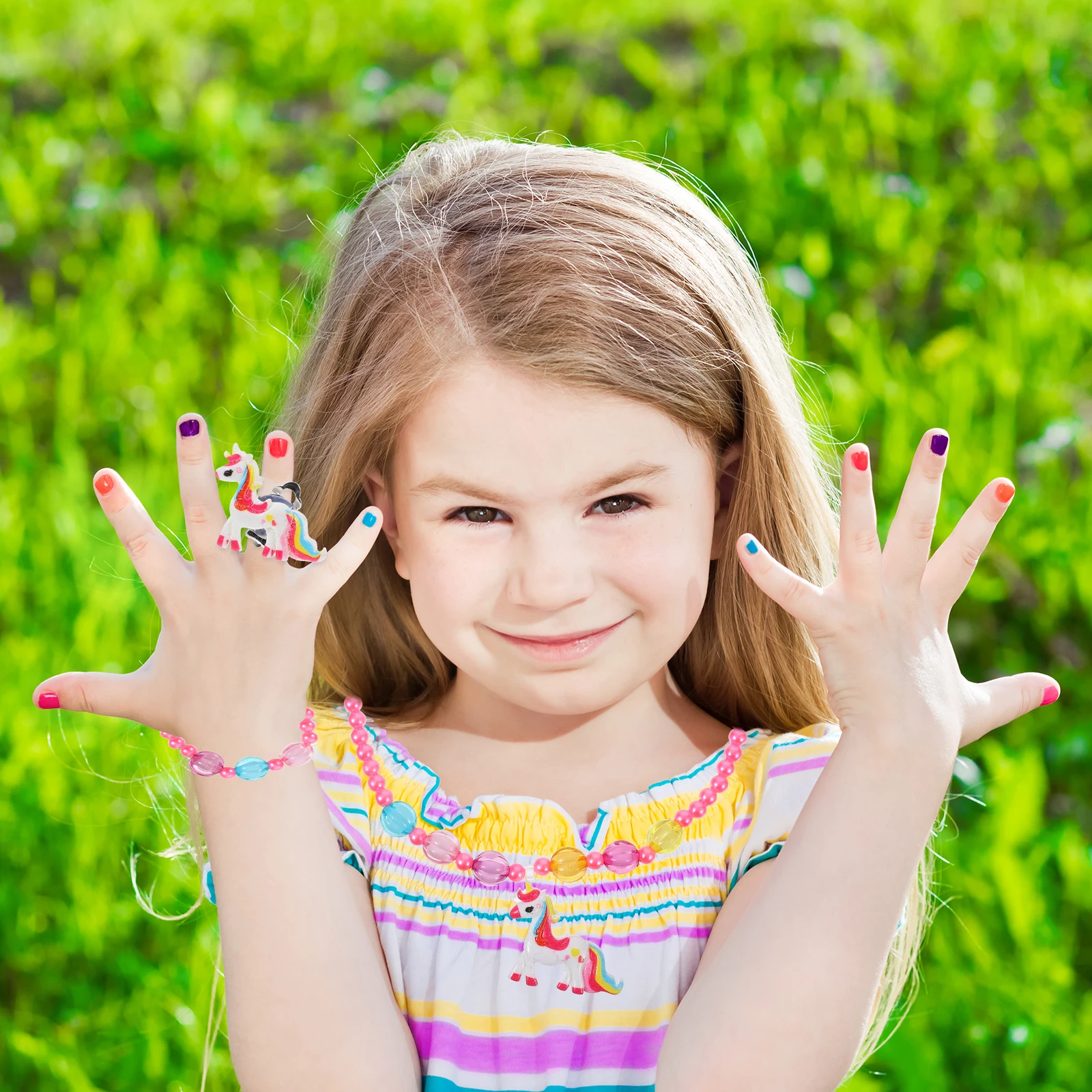 

Necklace for Girls Children's Jewelry Set Earring Bracelet Rosy Unicorn Kit Kid Toddler