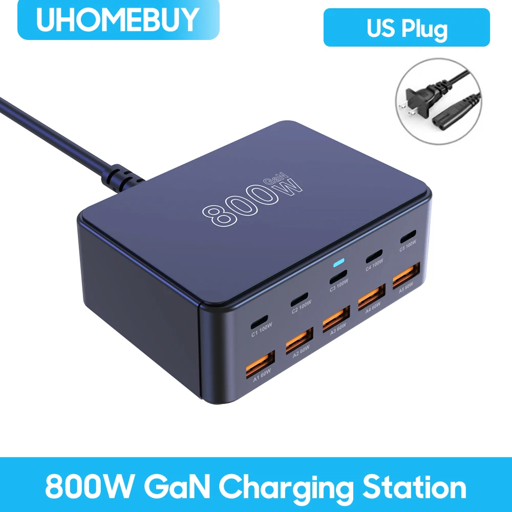 800W USB C GaN-oplader 100W PD3.0 PPS QC3.0 Multiport snellaadstation voor iPhone 15 16 Samsung Macbook Pro Laptops Tablets