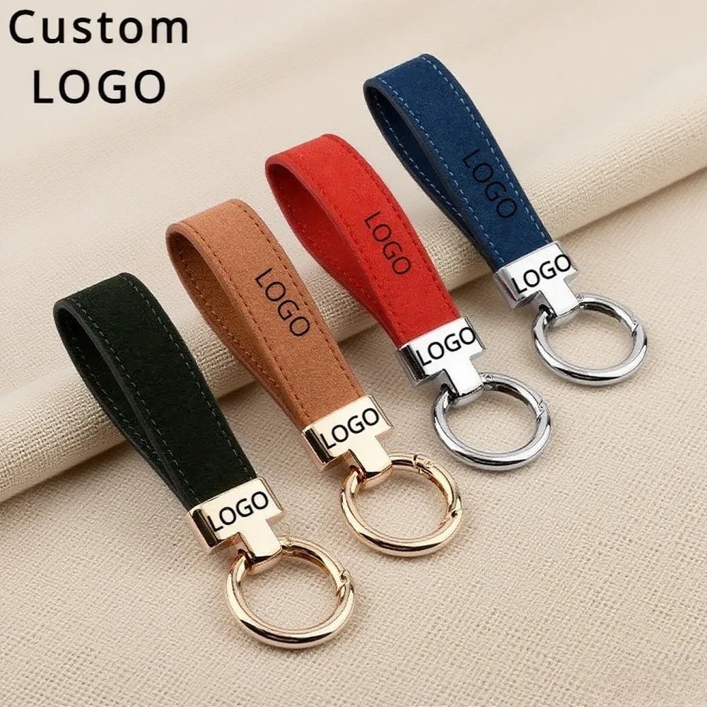 

Customized Suede Leather Keychain Car Logo Metal Key Chain Pendant Laser Engrave Retro Vintage Keyring Gift for Men and Women