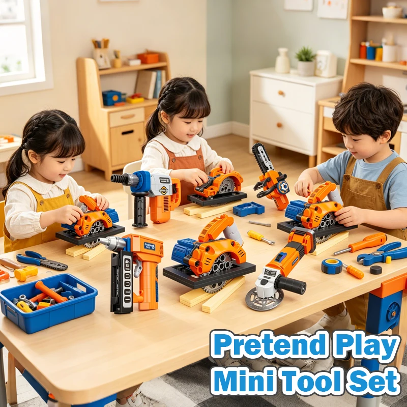 

Pretend Play Mini Tool Set Building Blocks DIY Nail Gun Chainsaw Angle Grinder Circular Saw Educational Toy Boys Birthday Gift