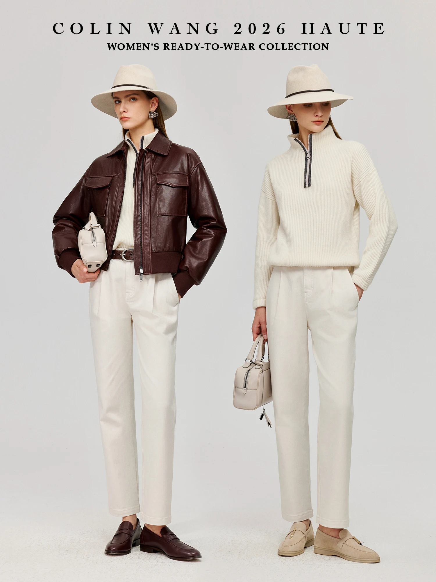 

Colin Wang Casual White Denim Jeans Series Ladies Straight Leg Cotton Stretch l Waist Spring 2026