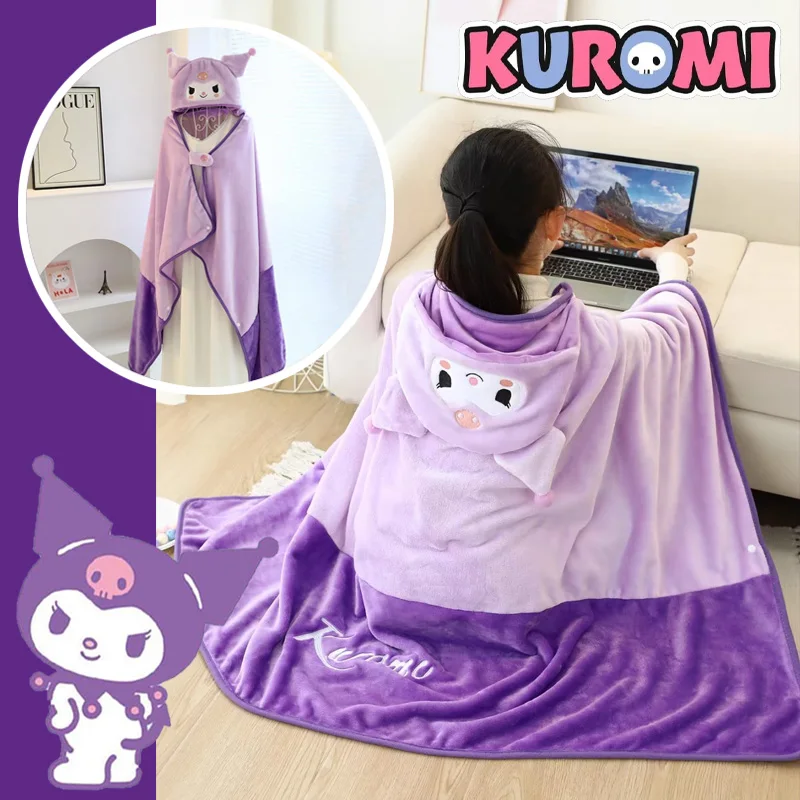 

Sanrio Kuromi Blanket Plush Pajamas Kawaii Anime Cloak Costume Party Cloak for Adults Winter Warm Ponchos Women Hooded Cape Gift