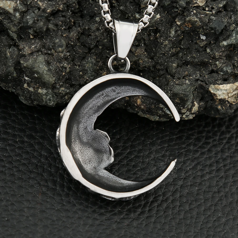 Punk Vintage 316L Stainless Steel Moon And Night Pendant With Rose For Men Women Biker Fashion Creative Jewelry Gifts Wholesale
