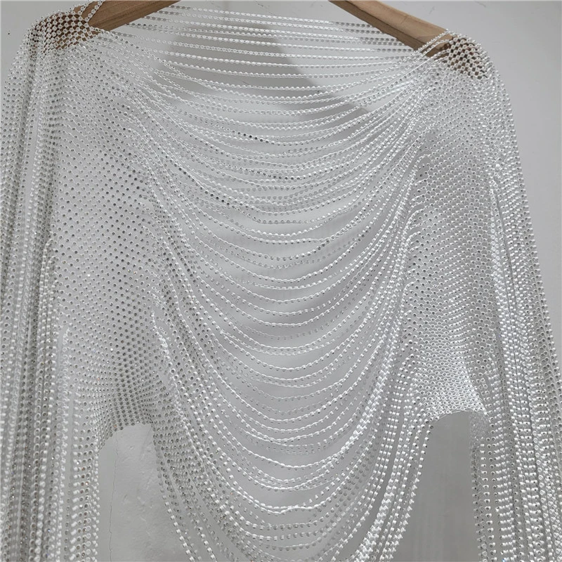 2026 Frühjahr/Sommer Neu Funkelnde Diamant-Halskette Accessoires Kleidung Crop Tops Quasten-Schal Mode Clubwear Langarm-Oberteil – Detail 7