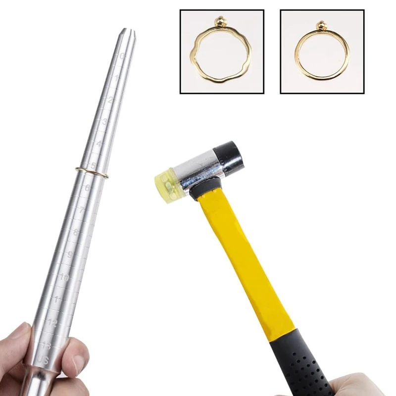 Ring Sizer Measuring Tool Kit With Magnifying Glass, Integrated Conical Solid Ring Mandrel Sizer Tools Kit For Ring Repair