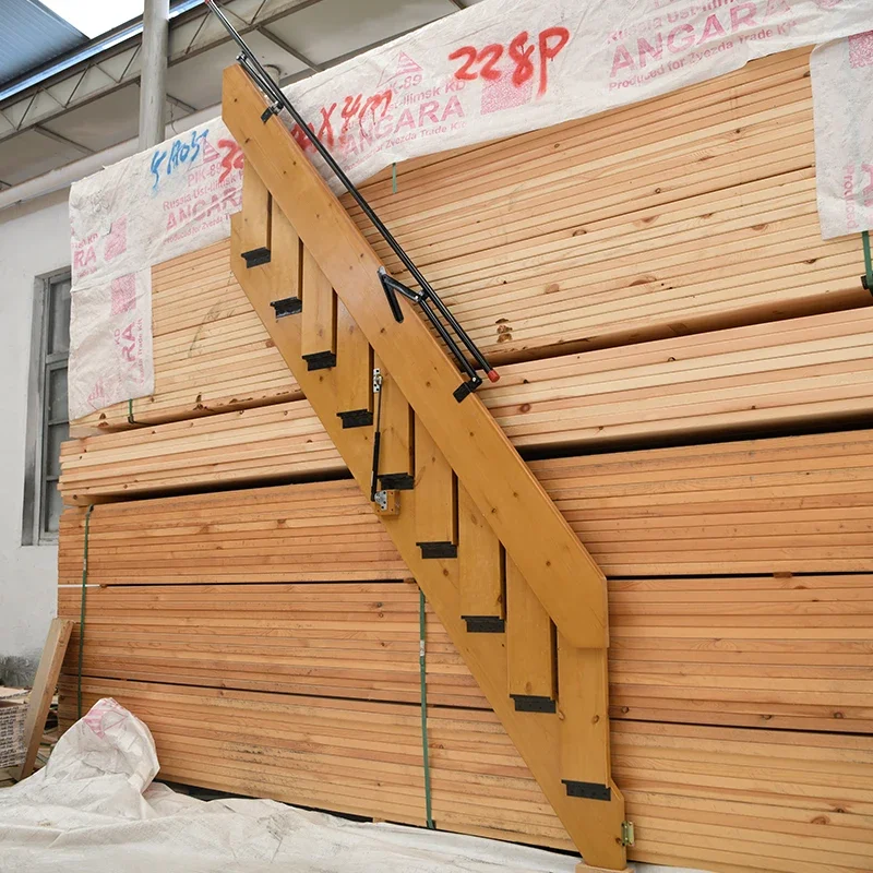 Household solid wood wall folding stairs attic basement warehouse loft duplex steps easy to retract and put can be customized