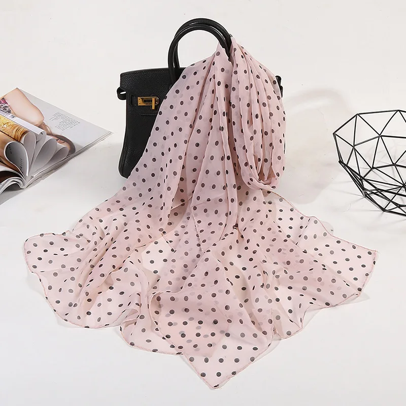 Korean Polka Dots Chiffon Transparent Breathable Sunscreen Shawl 160x50cm Female Summer Thin Long Beach Towel Sun Silk Scarf R43