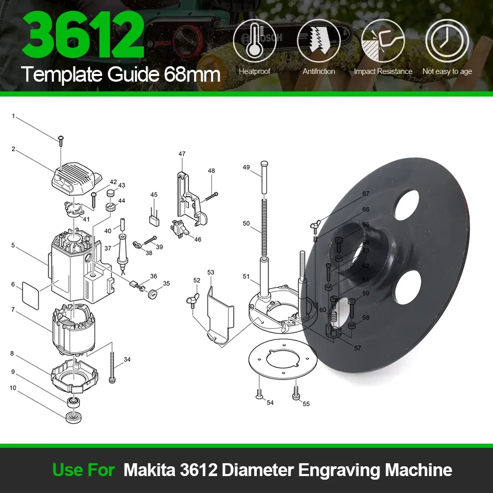 

Replace Template Guide 68mm For Makita 3612 Diameter Engraving Machine Metal Guide Adapter Fast Shipping 1Pc