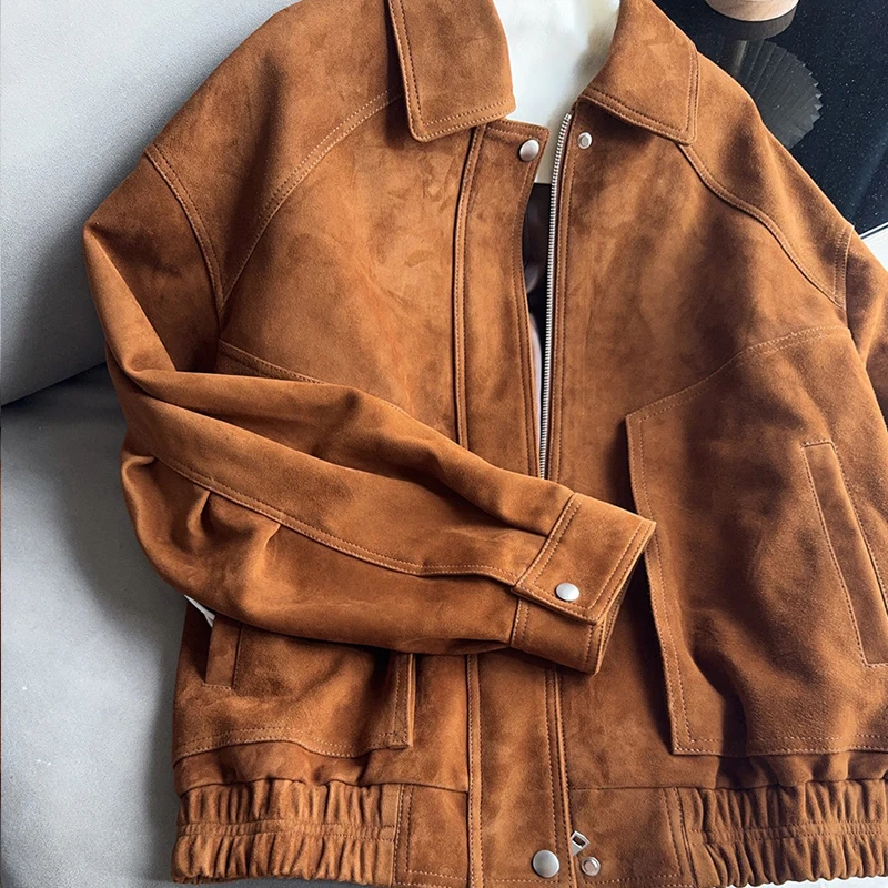 Casual Pelle di capra Kid Giacche in pelle scamosciata Cappotti in vera pelle da donna 2026 Primavera Retro Pelle scamosciata Risvolto Giacca in pelle Cappotto allentato