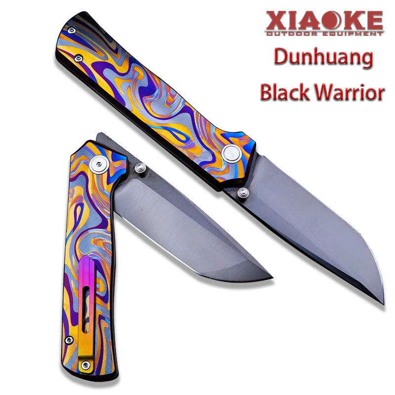 Premium TC4 Titanium Folding Knife with M390 Blade Nano DLC Coating Ribbon Pattern Handle for Hiking Camping Travel EDC Tool Gif