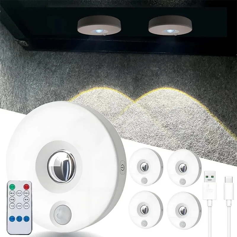 Wireless Magnetic LED Light, Remote & Motion Sensor, 3-Color Dimmable, Rechargeable for Cabinet Closet Wardrobe, No Drilling