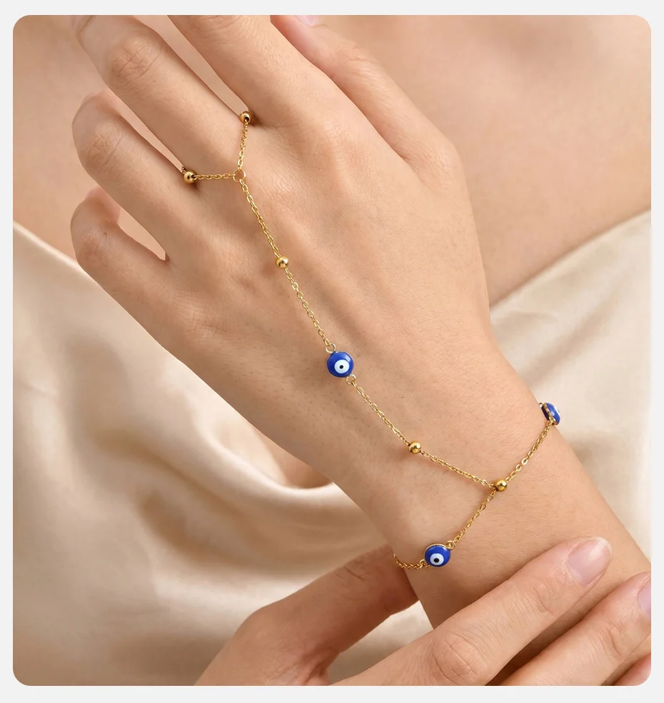 Vnox Boho Imitationsperlen Seestern Muschel Fingerkette Armband Trendiges 18K Vergoldetes CZ Schmetterling Handarmband Strand-Schmuck – Detail 9