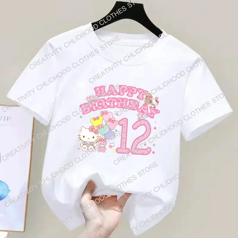 Hallo Kittys T-Shirt Kinder Geburtstag Nummer 123456789 Kawaii Anime T-Shirts Cartoons Freizeit kleidung T-Shirt Kind Mädchen Junge Top