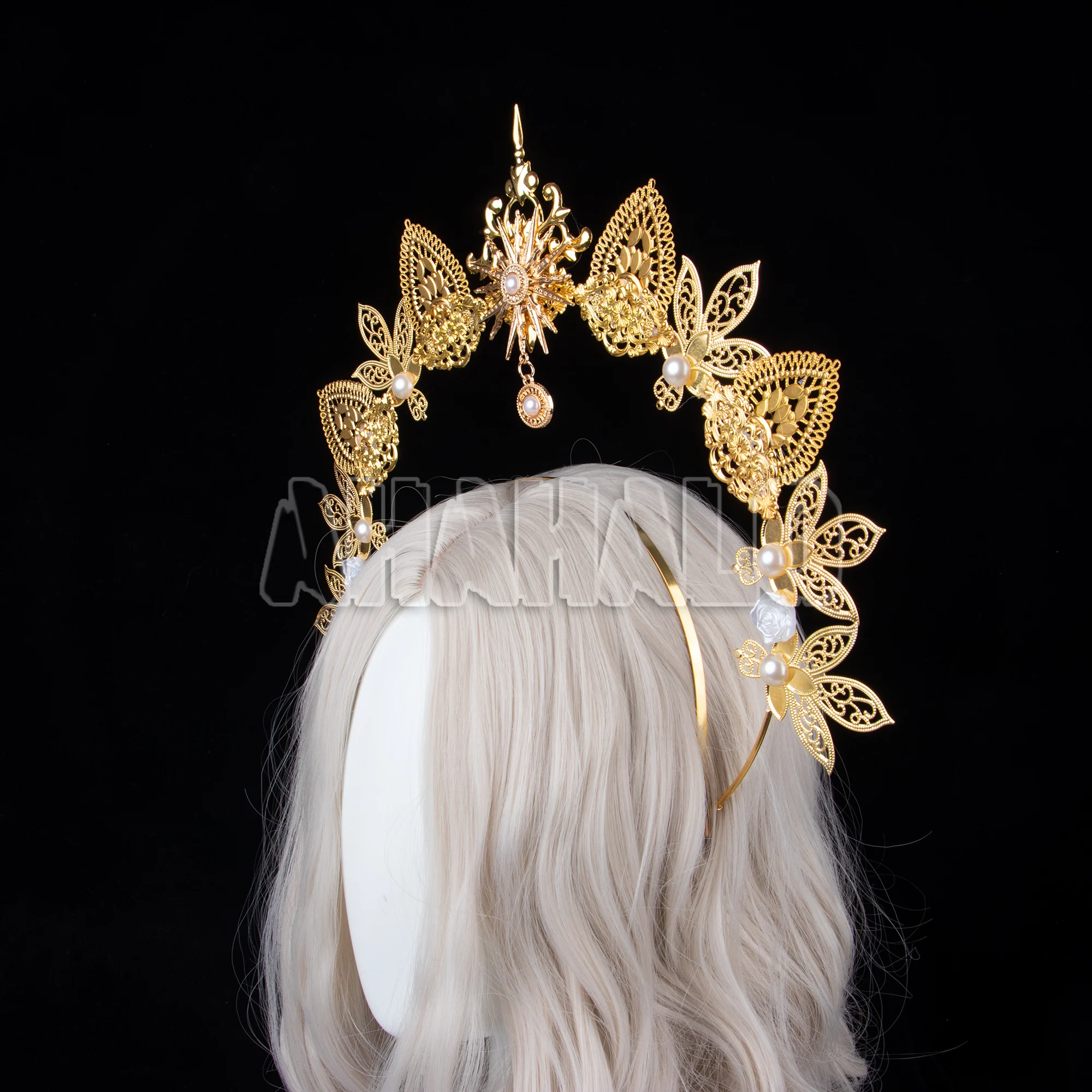 KC Gold Halo Crown Headpiece Mary Apollo Sun Goddess Halo Headwear Halloween Party Women Girls Photography Props