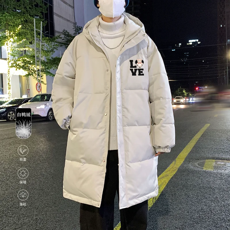 High Quality Men's Solid Thick Long Down Coat with Hooded Warm Parkas Zipper Couple Cotfit Streetwear Long Jackets