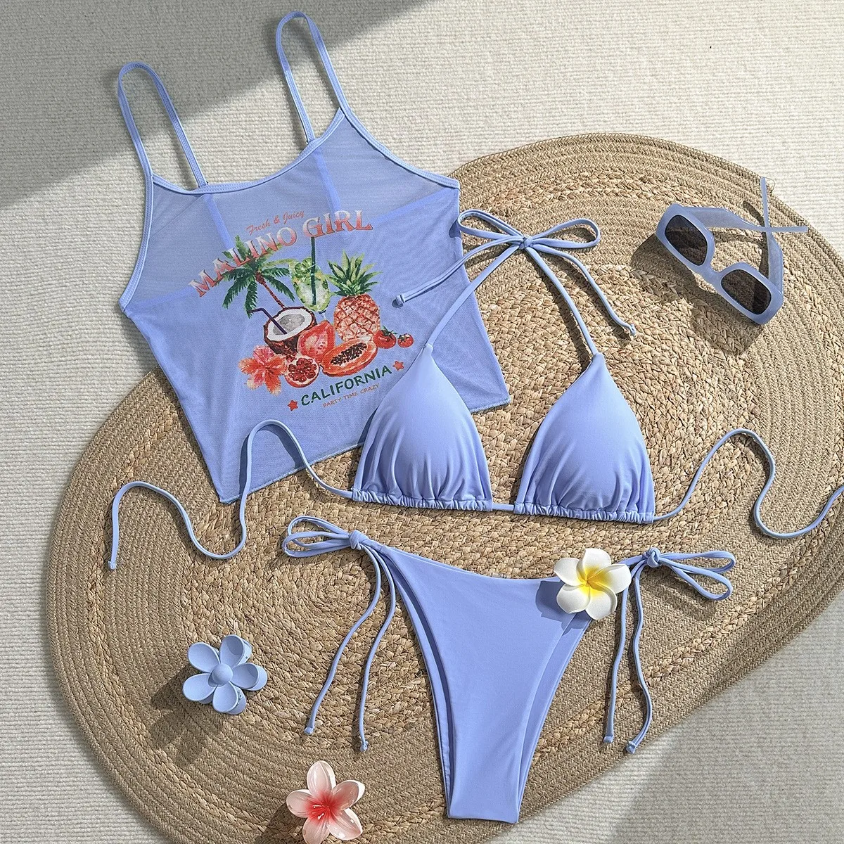 Fruit Print Bikini Bra Top Pas - Sheer Mesh Bra recension och pris