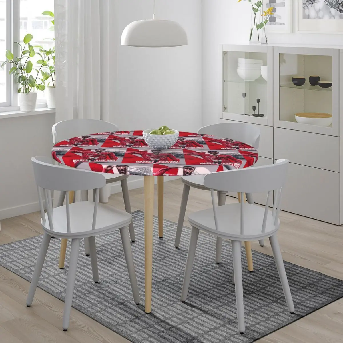 Marcus Rashford New Goal Celebration Waterproof Round Tablecloth Oilproof Table Cloth for Kitchen Events Dining Table Cover