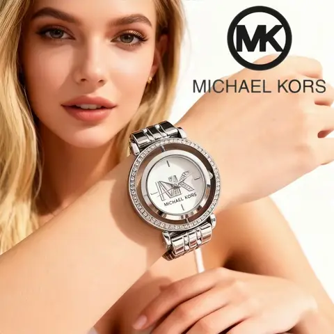 Michael Kors women's diamond studded watch bag, hollowed out rotating MK classic watch wallet, exquisite gift for girlfriend