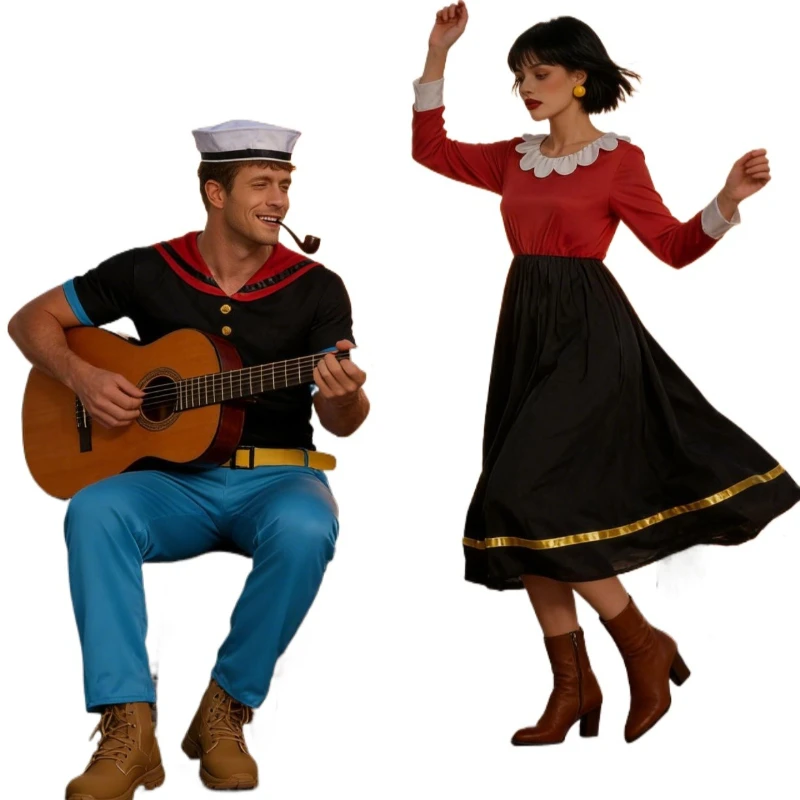 Women Olive Men Popeyed Costume Classic Cartoon Popeye the Sailor Cosplay Costume With Hat Halloween Funny Role Play Outfits view 2