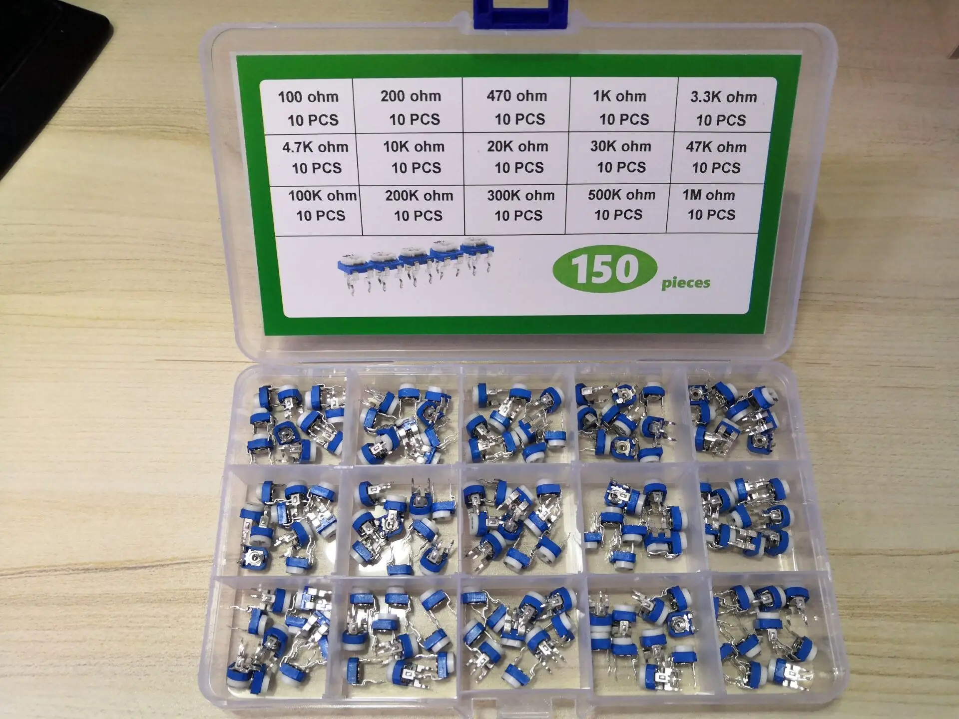 

150pc=15Value RM-065 Adjustable Resistor Kit Box 100R~1M Potentiometer 101 201 501 102 202 502 103 203 303 503 104 204 504 105 K