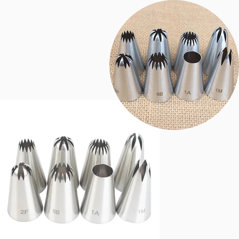 8PCS Stainless Steel Icing Nozzles Set Cake Piping Tips for Dessert Biscuit Cupcake Baking Durable Kitchen Tools Dessert Tools