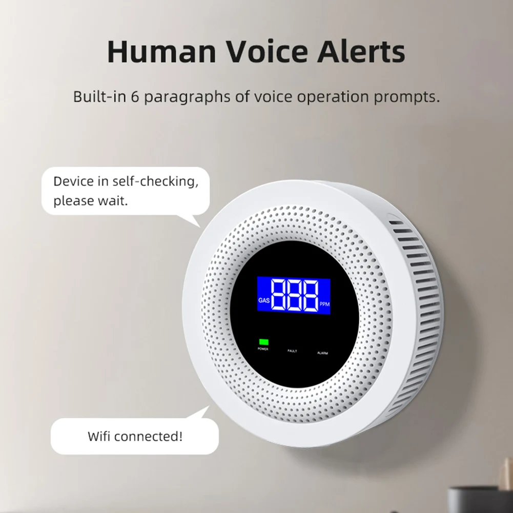 

Умный детектор утечки газа с Wi-Fi и оповещением через приложение для мониторинга природного газа, СУГ и биогаза, устройство для безопасности дома