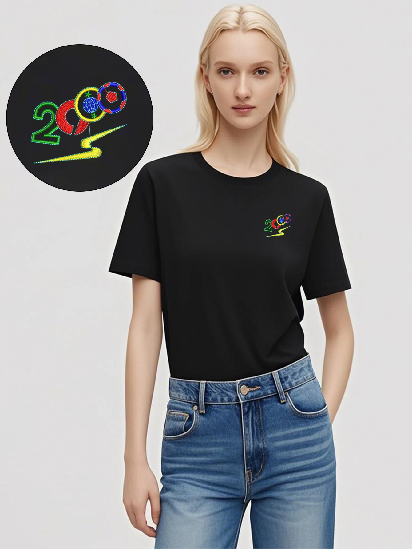 Vintage Men & Women 2000 Embroidered T-Shirt – Soft Cotton T-Shirts with Luxury Embroidery for Street Style