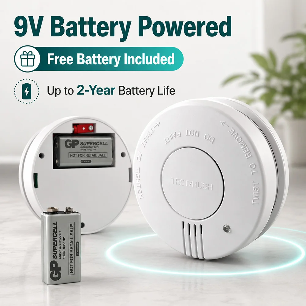 5 Pack Smoke Detector 10-Year Photoelectric Sensor, Equipped with 9V Battery, 85dB Alarm, EN14604 Certified